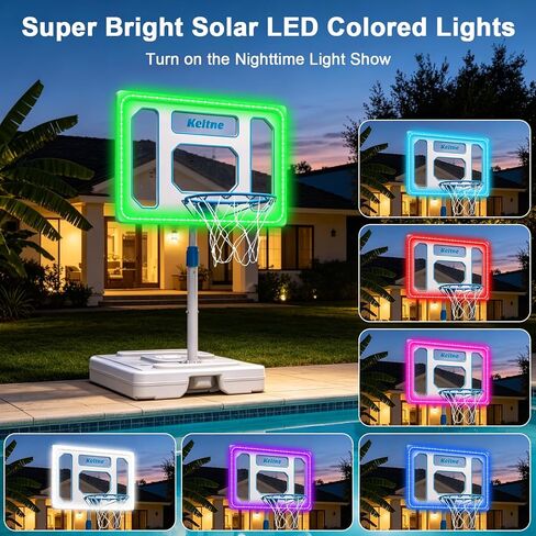 طوق كرة سلة كبير بجانب حمام السباحة مع أضواء شمسية LED فائقة السطوع، ولوحة خلفية مقاومة للكسر مقاس 81.28 سم، وحلقة كرة السلة لحمام السباحة بارتفاع قابل للتعديل، تتضمن كرتين ومضخة للأطفال والكبار in Kuwait