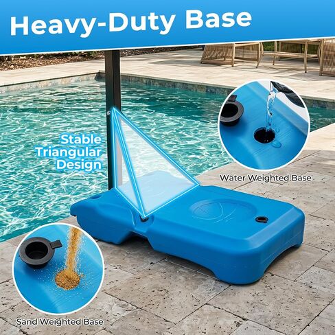 طوق كرة سلة GYMAX Pool، طوق كرة سلة محمول من الفولاذ المقاوم للصدأ قابل للتعديل مقاس 32 بوصة لحمام السباحة مع قاعدة قابلة للملء، لوحة خلفية مقاومة للكسر، كرة سلة ومضخة متضمنة in Kuwait