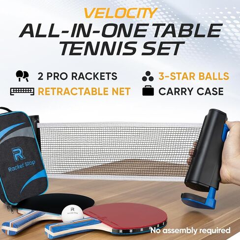 مجموعة مضارب تنس الطاولة فيلوسيتي - مضارب بينج بونج مع مطاط معتمد من ITTF، نظام شبكي قابل للسحب، كرات 3 نجوم وحقيبة حمل للألعاب الداخلية والخارجية واللعب أثناء السفر in Kuwait