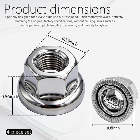 4PCS 3/8 Inch 26 Inch Bike Wheel Axle Nuts, Stainless Steel Bicycle Front Rear Hub Fastener Nuts, Heavy Duty Anti-Rust Replacement Fixing Nuts for Mountain Road Bike Cycling Accessories in Kuwait