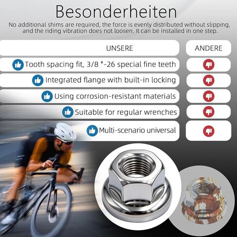 4PCS 3/8 Inch 26 Inch Bike Wheel Axle Nuts, Stainless Steel Bicycle Front Rear Hub Fastener Nuts, Heavy Duty Anti-Rust Replacement Fixing Nuts for Mountain Road Bike Cycling Accessories in Kuwait