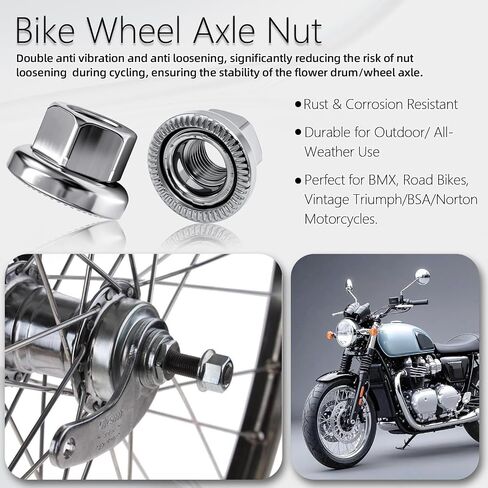 4PCS 3/8 Inch 26 Inch Bike Wheel Axle Nuts, Stainless Steel Bicycle Front Rear Hub Fastener Nuts, Heavy Duty Anti-Rust Replacement Fixing Nuts for Mountain Road Bike Cycling Accessories in Kuwait