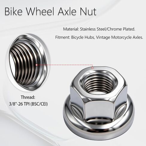 4PCS 3/8 Inch 26 Inch Bike Wheel Axle Nuts, Stainless Steel Bicycle Front Rear Hub Fastener Nuts, Heavy Duty Anti-Rust Replacement Fixing Nuts for Mountain Road Bike Cycling Accessories in Kuwait