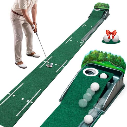 Putting Green Indoor - Golf Putting Mat with Realistic Green Speed, Dual-Hole Precision Golf Practice Putting Mat with Auto Ball Return, 8ft Golf Mat for Indoor & Outdoor Training, Ideal Golf Gifts in Kuwait