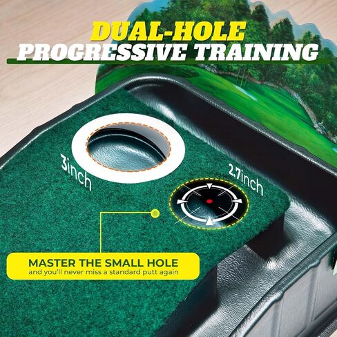 Putting Green Indoor - Golf Putting Mat with Realistic Green Speed, Dual-Hole Precision Golf Practice Putting Mat with Auto Ball Return, 8ft Golf Mat for Indoor & Outdoor Training, Ideal Golf Gifts in Kuwait
