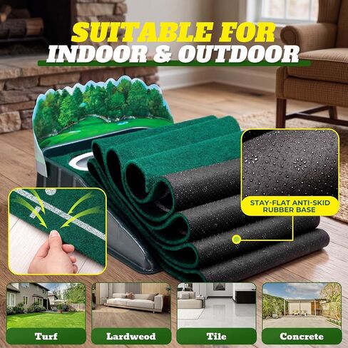 Putting Green Indoor - Golf Putting Mat with Realistic Green Speed, Dual-Hole Precision Golf Practice Putting Mat with Auto Ball Return, 8ft Golf Mat for Indoor & Outdoor Training, Ideal Golf Gifts in Kuwait