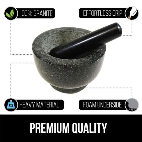 Gorilla Grip Mortar and Pestle and Box Grater, Both in Black Color, Granite Mortar and Pestle Holds 2 Cups, Grater is 4-Sided, Includes Detachable Container, 2 Item Bundle in Kuwait