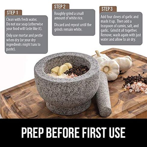 Gorilla Grip Mortar and Pestle and Box Grater, Both in Black Color, Granite Mortar and Pestle Holds 2 Cups, Grater is 4-Sided, Includes Detachable Container, 2 Item Bundle in Kuwait
