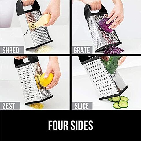Gorilla Grip Mortar and Pestle and Box Grater, Both in Black Color, Granite Mortar and Pestle Holds 2 Cups, Grater is 4-Sided, Includes Detachable Container, 2 Item Bundle in Kuwait