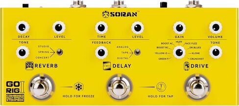 SORAN Go Rig I Multi Effects Pedal, Electric Guitar Multi-effects Stompbox with 9 Drive, 3 Delay (Tap Tempo), 3 Reverb (Freeze), Noise Gate, Stereo Output, 5+ Hours USB-C Battery, Compact Metal in Kuwait