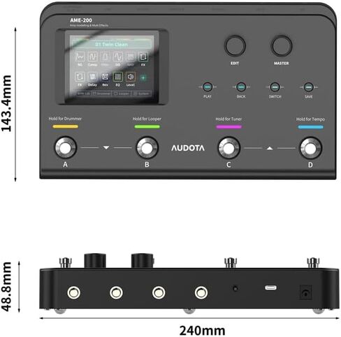 AME-200 Guitar Multi Effects Processor with Amp Modelling, Reverb, Delay, Looper, Drum Machine, 4 Footswitches, Expression Pedal, USB OTG Recording, MNRS GNR & GIR Loader in Kuwait