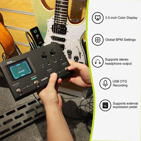 AME-200 Guitar Multi Effects Processor with Amp Modelling, Reverb, Delay, Looper, Drum Machine, 4 Footswitches, Expression Pedal, USB OTG Recording, MNRS GNR & GIR Loader in Kuwait