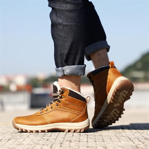 Mens Boots Genuine leather winter men's boots waterproof warm fur snow work casual shoes military combat ankle in Kuwait
