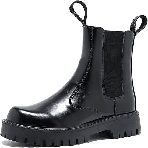 Mens Boots Men's platform ankle split leather boots men's thick soled motorcycle casual shoes in Kuwait