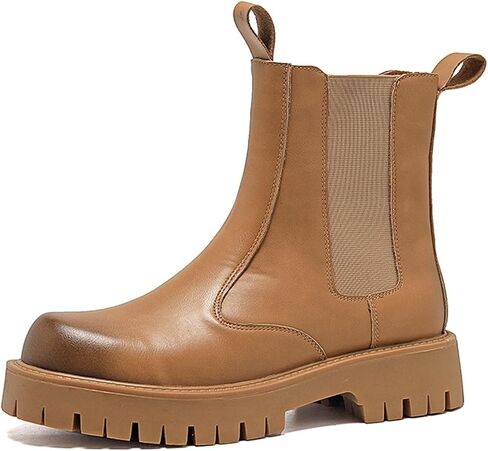 Mens Boots Men's platform ankle split leather boots men's thick soled motorcycle casual shoes in Kuwait
