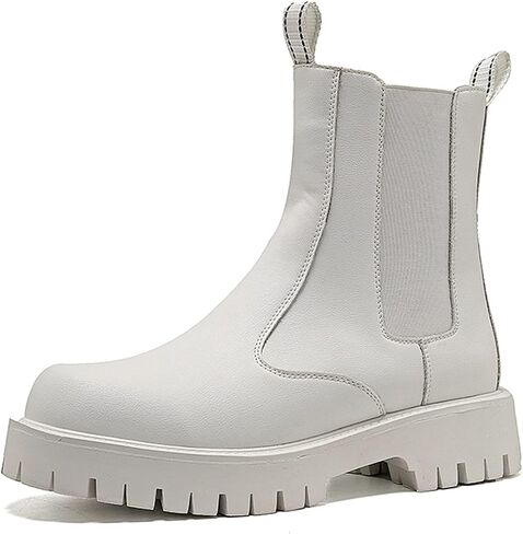 Mens Boots Men's platform ankle split leather boots men's thick soled motorcycle casual shoes in Kuwait