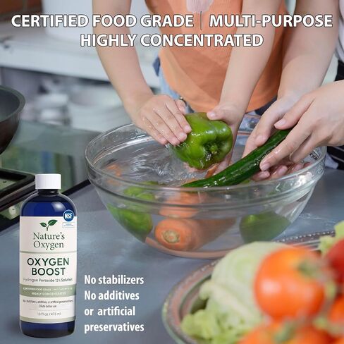 Nature�s Oxygen Food Grade Hydrogen Peroxide 12% Solution, 16 fl oz Pint Bottle, No Added Stabilizers, Highly Concentrated, Made in USA in Kuwait