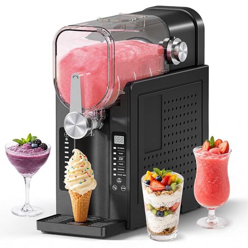 Slushie Machine, No Ice Needed Slushy Maker for Home, Real-Time Temp Display, Frozen Drink Maker with 6 Preset Programs for Ice Cream, Frappés, Milk Shake and More, Black, 1 Pack+3Modes in Kuwait