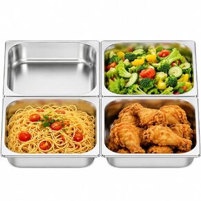 4 Pack Hotel Pans Half Size, 2.5" Deep Stainless Steel Steam Table Pan, Half Pans, Breading Trays, Steamer Pan, Hotel Pan, Chafing Dishes, Catering Trays for Hotel, Restaurant, Party, Buffet in Kuwait