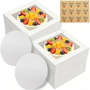 2 Pack Cake Boxes, 12x12x8 Inches Tall Cake Box with Window, Cake Carrier with Lids, White Cake Boxes with Cake Boards, for Cakes Cookie Cupcake Pie Birthday Party Wedding in Saudi Arabia