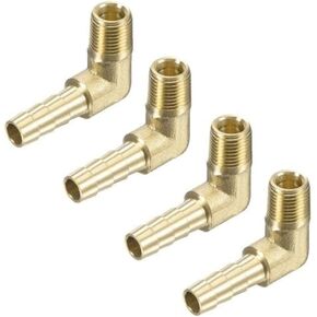 4-Piece Brass Hose Barb Elbow Fittings, 1/4" Barb x 1/8" NPT Male Thread, 90° Angle for Air/Water/Gas Lines in Kuwait