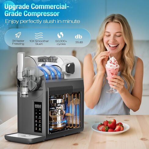 No Ice Needed Slushie Machine, 92oz Large Capacity Margarita & Frozen Drink Maker, 6 Preset Programs LED Touch Control, Self-Cleaning for Home Commercial Smoothies Frappés Milkshakes in Kuwait