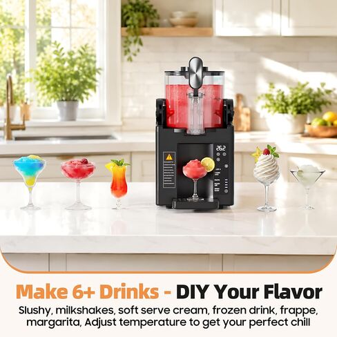 آلة Slushie للمنزل، 67 أونصة لا تحتاج إلى ثلج، آلة المشروبات المجمدة وصانعة الآيس كريم الناعمة، 6 إعدادات مسبقة مع التنظيف التلقائي لسلاشي، المارجريتا والمزيد. أسود in Kuwait