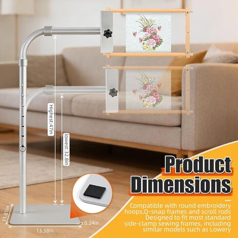 Heavy-Duty Metal Needlepoint Stand, Adjustable & Rotatable, Side Clamp Included, Fits Lowery & Q-Snap Frames in Kuwait