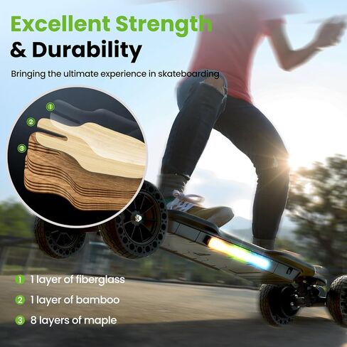 isinwheel V10 Electric Skateboard with Remote, 3000W Belt Drive Motor, 32 MPH Top Speed, 28 Miles Range Electric Skateboards for Adults & Teens, LED Ambient Light, IP54 Off-Road Electric Longboard in Kuwait