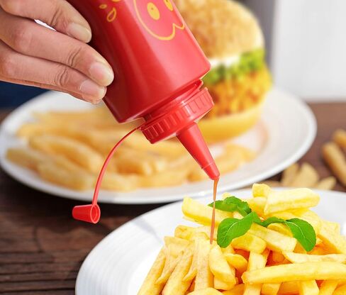 New Star Foodservice Condiment Squeeze Bottle Set, 12 Oz, Plastic, Smiley Face Design + Caps, Red, Yellow and Clear, 3-Pack in Kuwait