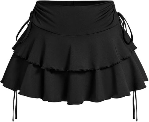 Verdusa Women's Coquette Flowy Short Skirt Elastic Waist Bow Side A Line Mini Skirts in Kuwait