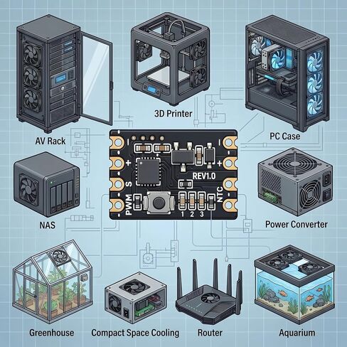 Delinx 2-Pack Ultra-Mini 36W 5V 12V 4-Pin PWM Fan جهاز التحكم في درجة الحرارة | 343 وضعًا قابلاً للبرمجة، منظم سرعة المروحة الذكية DC لحافظة الكمبيوتر الشخصي، خزانة AV، طابعة ثلاثية الأبعاد، مشروع تبريد DIY للمساحة الصغيرة in Kuwait