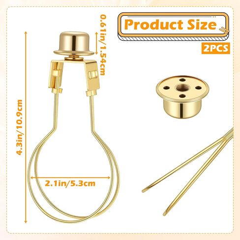 2 Pcs Lamp Shade Adapter, Lamp Shade Light Bulb Clip Adapter Gold Clip on Lamps Shades Holder Includes Finial and Lampshade Levellers for Replacement in Kuwait