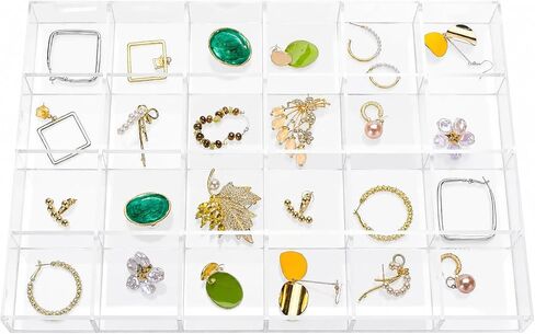 Large Clear Jewelry Organizer Display Tray, Storage Case for Rings, Earrings, Necklaces, Acrylic Drawer Organizer Trays (24 Grids) in Kuwait