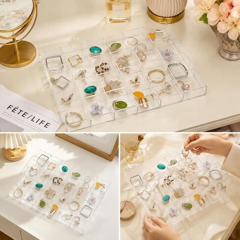 Large Clear Jewelry Organizer Display Tray, Storage Case for Rings, Earrings, Necklaces, Acrylic Drawer Organizer Trays (24 Grids) in Kuwait