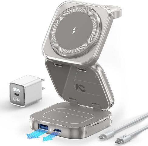Wireless Charger for MagSafe, AC Island 5-in-1 Portable Travel Charging Station, 15W Max Foldable Fast Magnetic Stand, Evolved for iPhone 16/15/14/13 Series, Apple Watch, AirPods (with 35W Adapter) in Kuwait