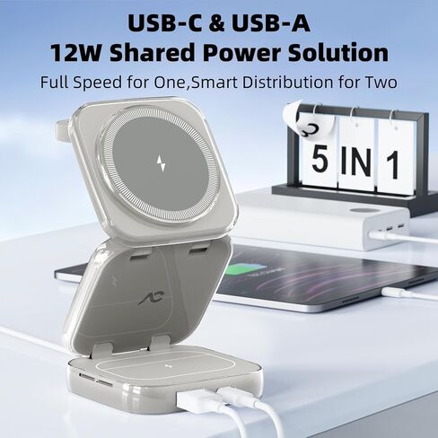 Wireless Charger for MagSafe, AC Island 5-in-1 Portable Travel Charging Station, 15W Max Foldable Fast Magnetic Stand, Evolved for iPhone 16/15/14/13 Series, Apple Watch, AirPods (with 35W Adapter) in Kuwait