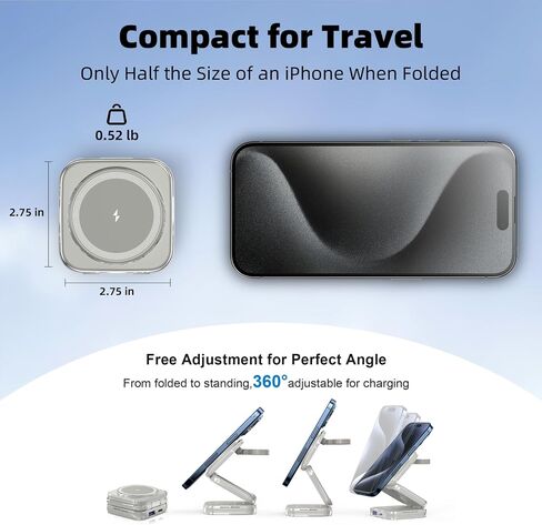 Wireless Charger for MagSafe, AC Island 5-in-1 Portable Travel Charging Station, 15W Max Foldable Fast Magnetic Stand, Evolved for iPhone 16/15/14/13 Series, Apple Watch, AirPods (with 35W Adapter) in Kuwait