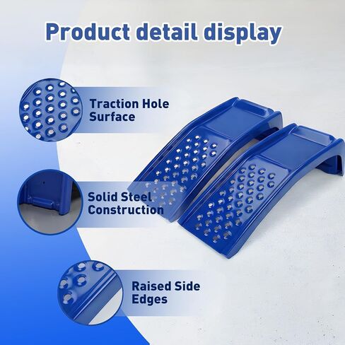 Heavy Duty Car Ramps for Oil Changes, 2 Pack Solid Steel Vehicle Ramps, 8,000 LBS Capacity Per Pair, 35" x 12" x 9.5", Auto Service Ramps, 9" Tire Track Width, Traction Hole Surface, Blue in Kuwait