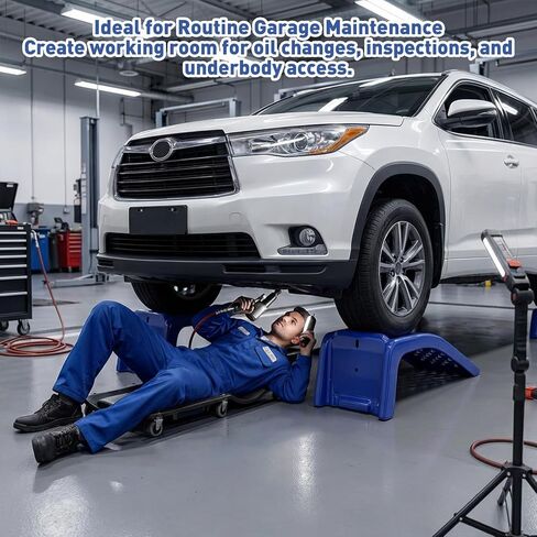 Heavy Duty Car Ramps for Oil Changes, 2 Pack Solid Steel Vehicle Ramps, 8,000 LBS Capacity Per Pair, 35" x 12" x 9.5", Auto Service Ramps, 9" Tire Track Width, Traction Hole Surface, Blue in Kuwait