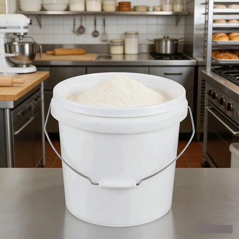 دلو أبيض سعة 4 جالون مع غطاء، حاوية دلو بلاستيكية متينة واقتصادية خالية من مادة BPA للتخزين، دلاء متعددة الاستخدام من درجة الطعام، مقابض معدنية مع قبضة بلاستيكية لسهولة الحمل، 6 عبوات in Kuwait