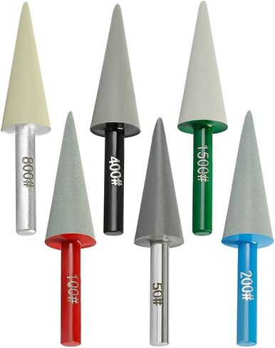 Resin Emery Conical Grinding Head 6mm Shank for Rotary Tool, 50-1500 Grit Burrs for Stone Carving Glass Gemstone Polishing(Grit 800) in Kuwait