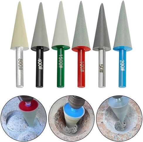 Resin Emery Conical Grinding Head 6mm Shank for Rotary Tool, 50-1500 Grit Burrs for Stone Carving Glass Gemstone Polishing(Grit 800) in Kuwait