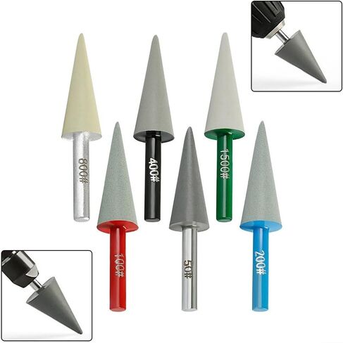 Resin Emery Conical Grinding Head 6mm Shank for Rotary Tool, 50-1500 Grit Burrs for Stone Carving Glass Gemstone Polishing(Grit 800) in Kuwait
