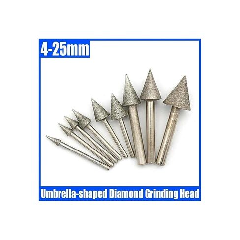 Umbrella Shaped Diamond Grinding Head 4-25mm Cone Burr 3mm/6mm Shank Abrasive Tool for Jade Stone Carving Polishing Engraving(6x14mm) in Kuwait