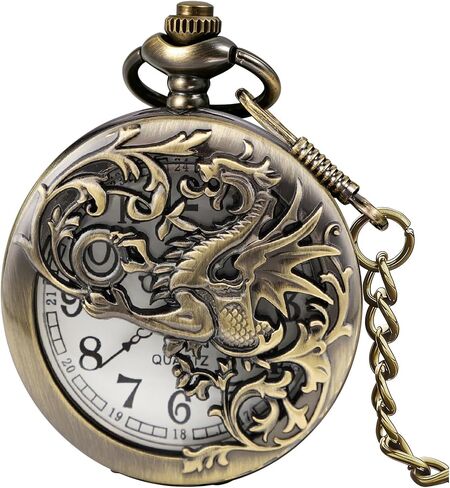 Dragon Design Quartz Pocket Watch الأرقام الرومانية مع هدايا أعياد الميلاد في سلسلة أيام الأب in Kuwait