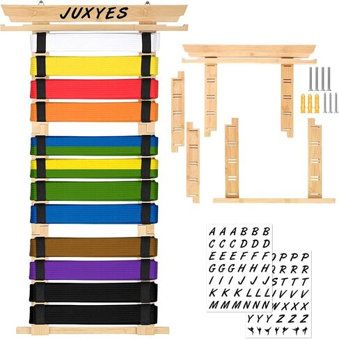 منظم أحزمة الفنون القتالية للتعليق على الحائط من JUXYES لـ 8 12 حزامًا مع شماعة ميدالية وملصقات، حامل عرض حزام الكاراتيه الخيزران، حامل عرض حزام التايكوندو لمتعلمي الفنون القتالية in Kuwait
