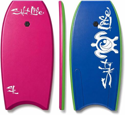 SALT LIFE Boogie Board Bodyboard - لوح الجسم الأساسي خفيف الوزن من EPS مع قاعدة ملساء HDPE وذيل هلالي ومقود معصم ملفوف للشاطئ وأمواج المحيط in Kuwait