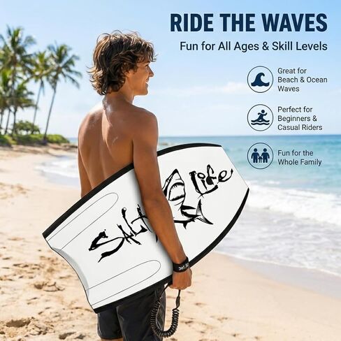 SALT LIFE Boogie Board Bodyboard - لوح الجسم الأساسي خفيف الوزن من EPS مع قاعدة ملساء HDPE وذيل هلالي ومقود معصم ملفوف للشاطئ وأمواج المحيط in Kuwait