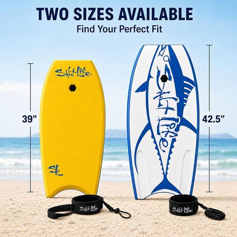 SALT LIFE Boogie Board Bodyboard - لوح الجسم الأساسي خفيف الوزن من EPS مع قاعدة ملساء HDPE وذيل هلالي ومقود معصم ملفوف للشاطئ وأمواج المحيط in Kuwait